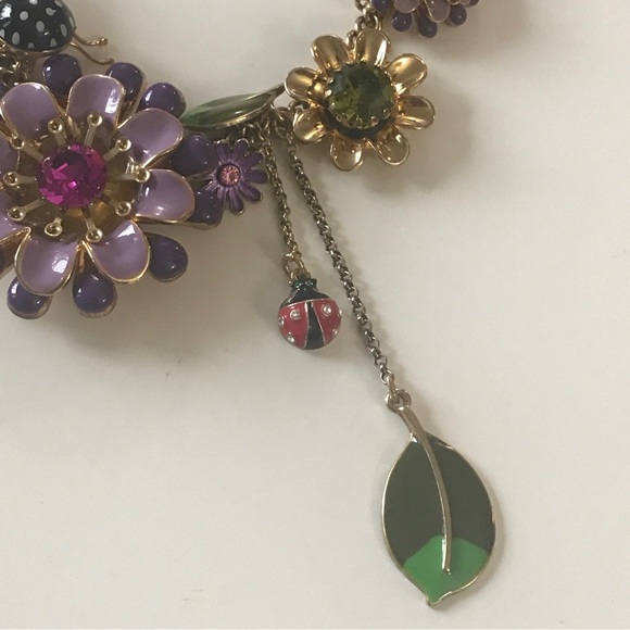 Betsey Johnson Secret Garden Party Flower Leaf Bugs Charm Necklace. - Picture 5 of 10